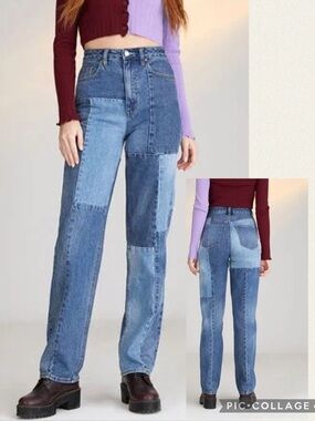 Pacsun Eco Patchwork 90s Boyfriend High Waisted Straight‎ Leg Jeans Size 23
